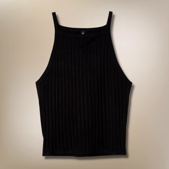 RIBBED STRAPPY TOP BLACK LADIES SMALL H&M TANK TOP - Picture 1 of 3